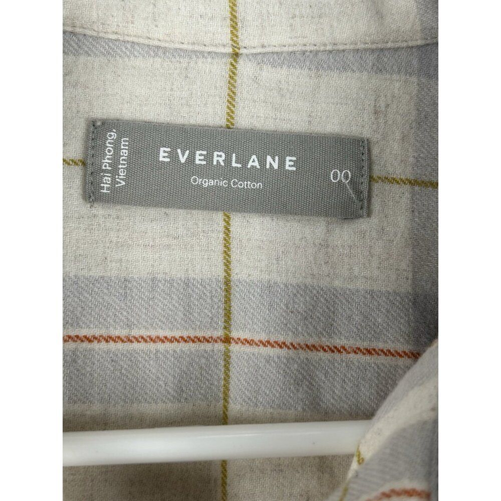 Everlane Shirt Womens 00 Button Up Cotton Yellow Beige Gray Plaid flannel - Picture 3 of 16